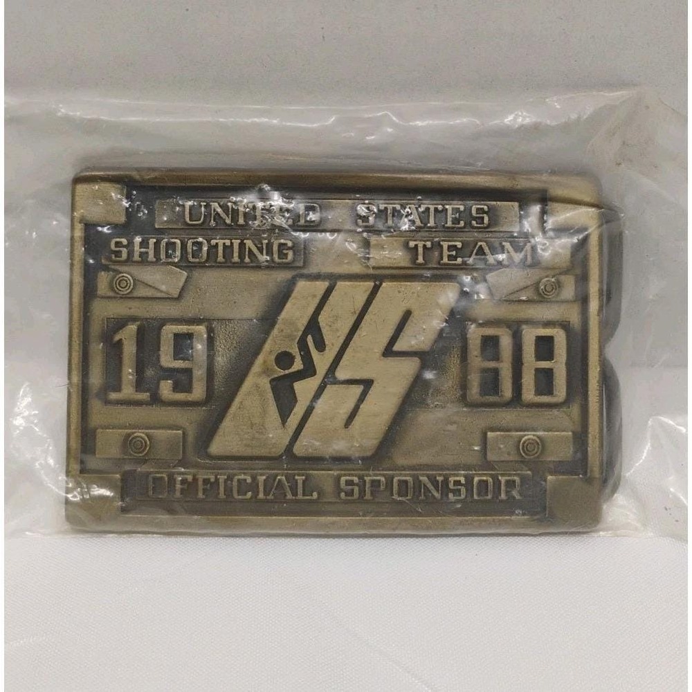 Vintage 1988 US Olympics Shooting Team XXIV Olympiad Brass Belt Buckle NOS